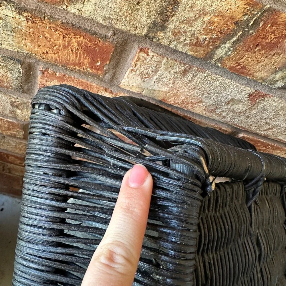 Black Woven Wicker Rectangular Serving Tray Basket with Handles Boho Decor